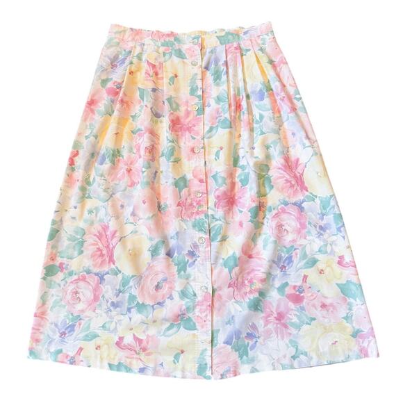 Alfred Dunner Dresses & Skirts - Vintage Alfred Dunner Floral Skirt Pastel Button Up Retro Cottage Garden Fairy